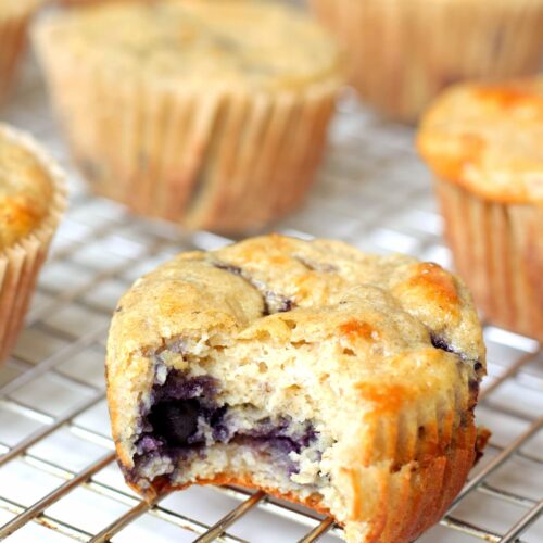 blueberry cottage cheese muffin with a bite taken out