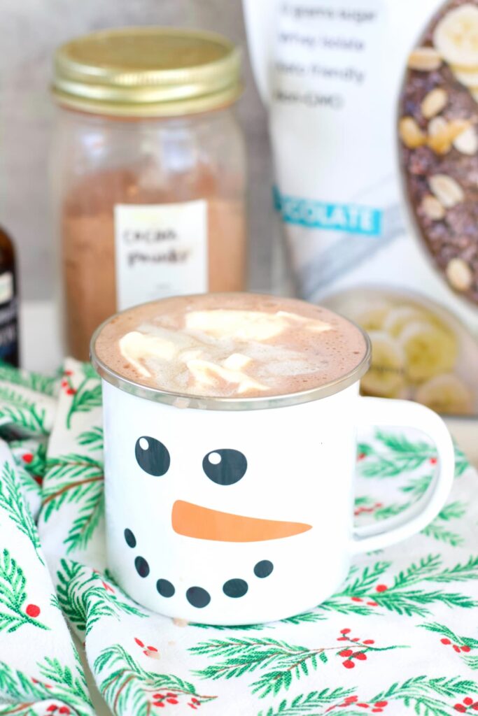 peppermint protein hot chocolate in a mug