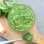 pesto without pine nuts from overhead in a bowl