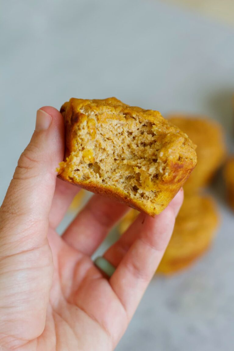 protein pumpkin muffin with a bite taken out