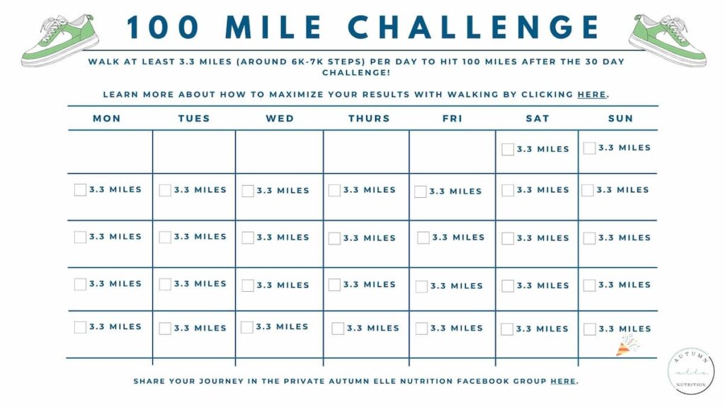 100 mile walking challenge calendar