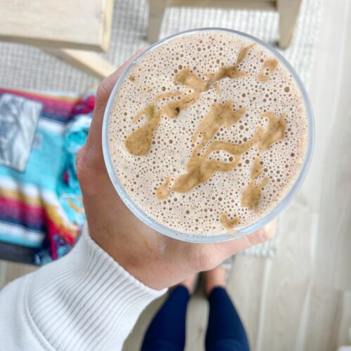almond butter smoothie in a glass