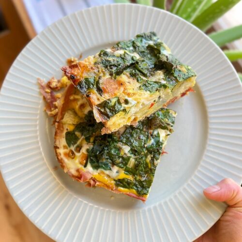 two egg bake slices on a plate