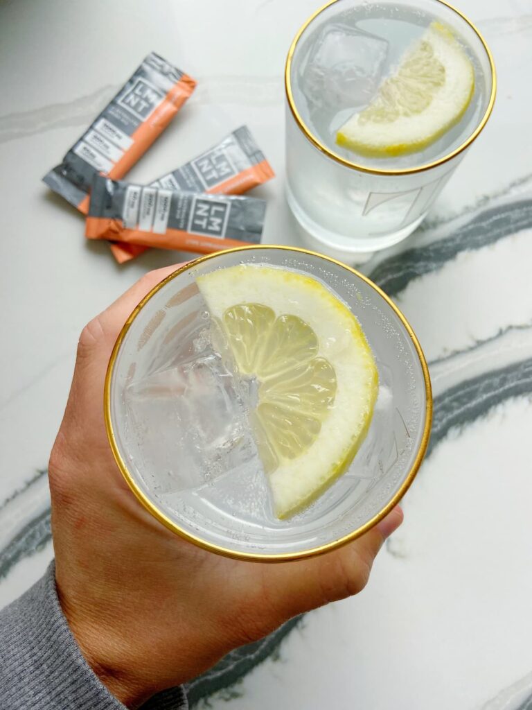 grapefruit paloma mocktail in a glass