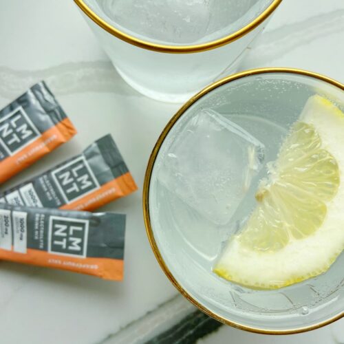 grapefruit paloma mocktail in a glass