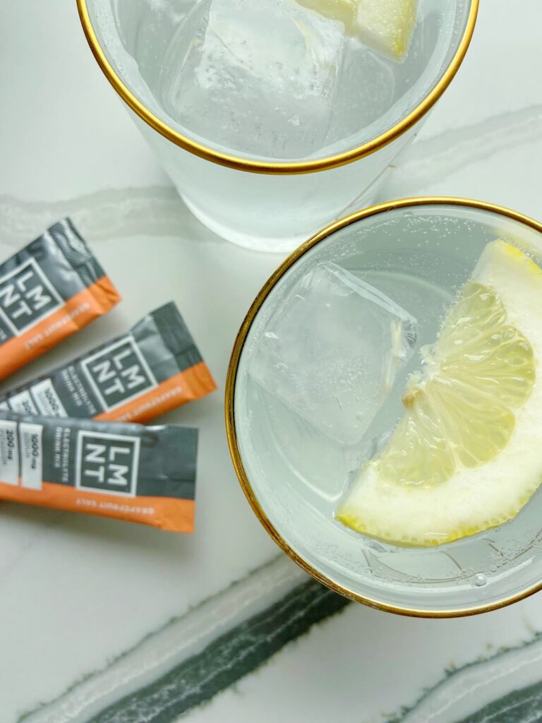 grapefruit paloma mocktail in a glass