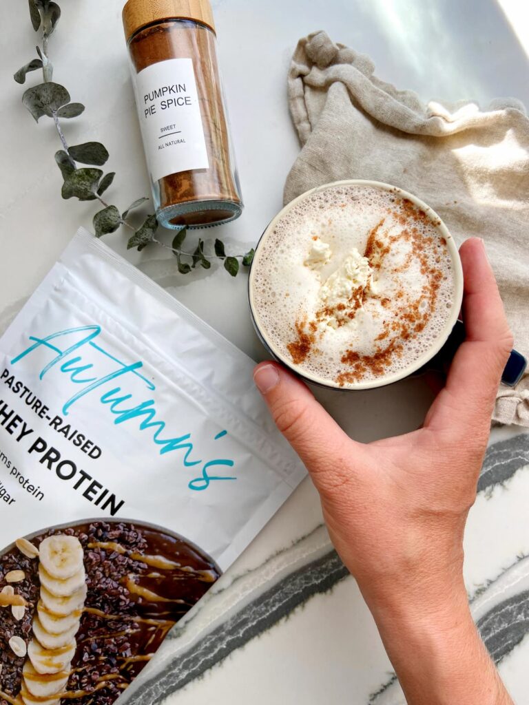 pumpkin spice protein hot chocolate with protein powder