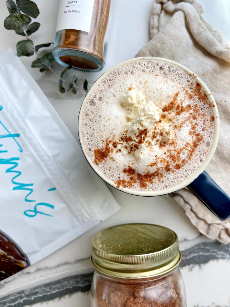 pumpkin spice protein hot chocolate close up