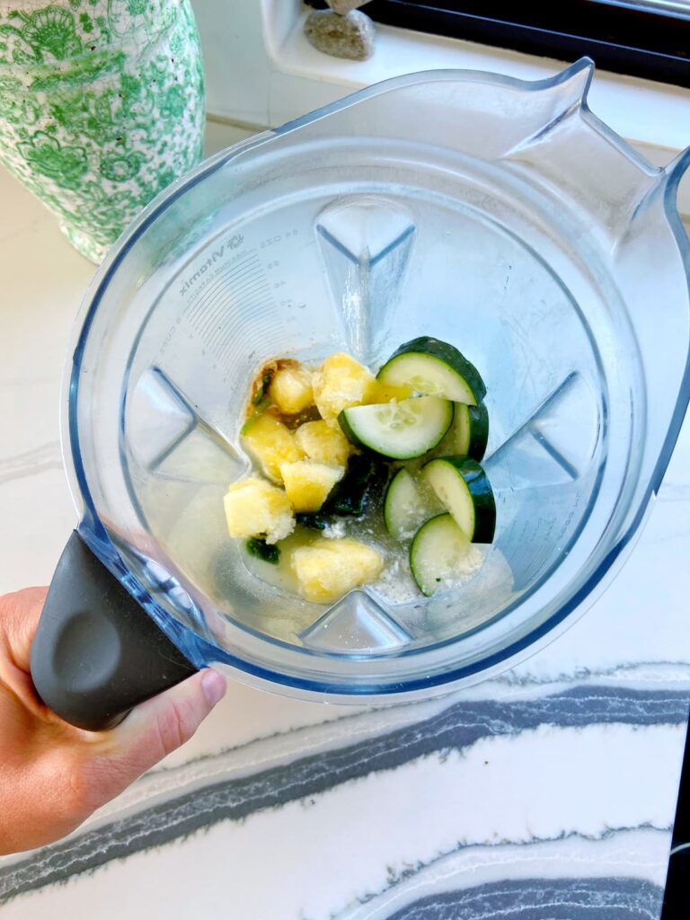 cucumber smoothie ingredients in a blender