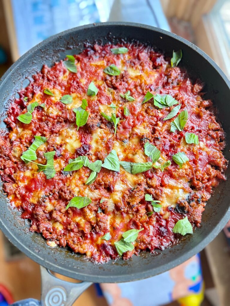 unstuffed cabbage roll in a skillet