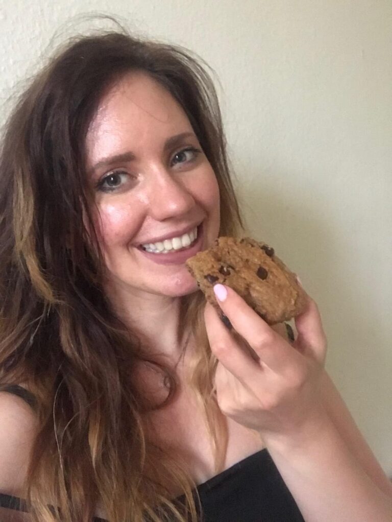 heather eating a cookie