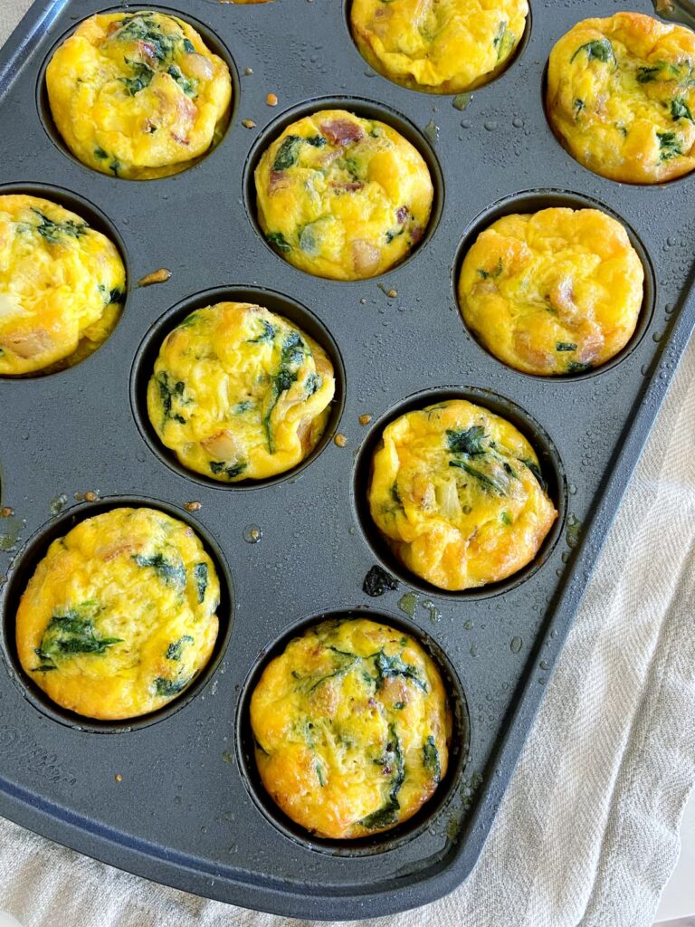 bacon egg bites recipe in a muffin tin