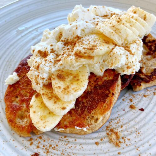Cinnamon Banana Protein Pancake with toppings