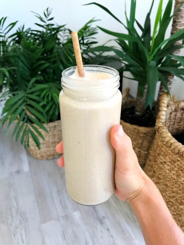 healthy chocolate peanut butter smoothie in a glass