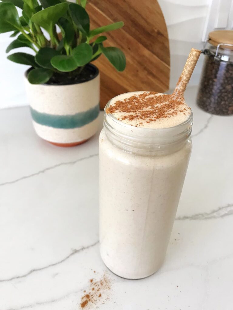 healthy chocolate peanut butter smoothie with cinnamon