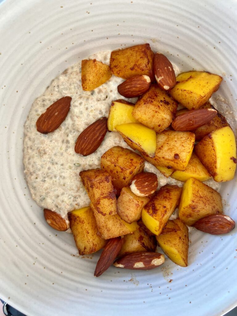 cinnamon apple low carb oatmeal close up