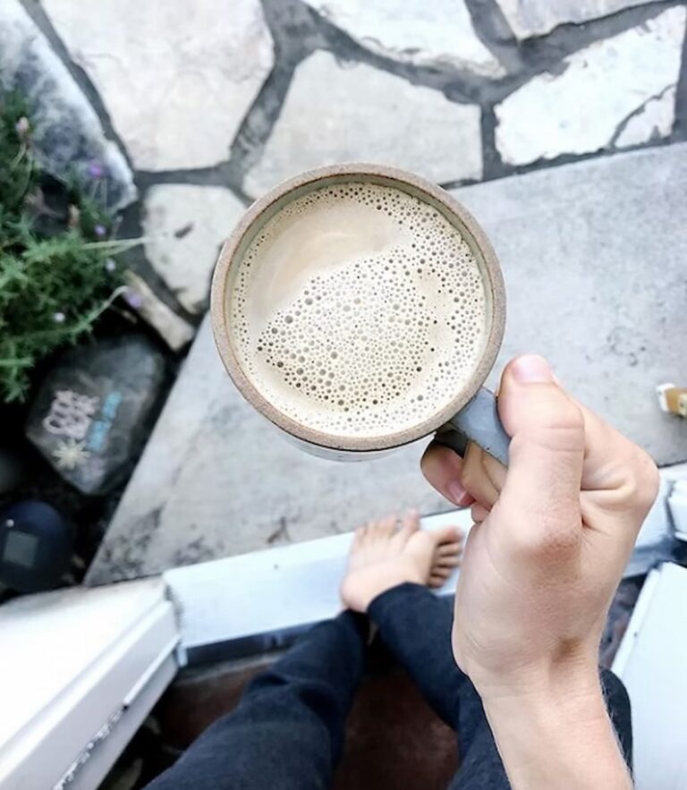 coffee in a mug outside