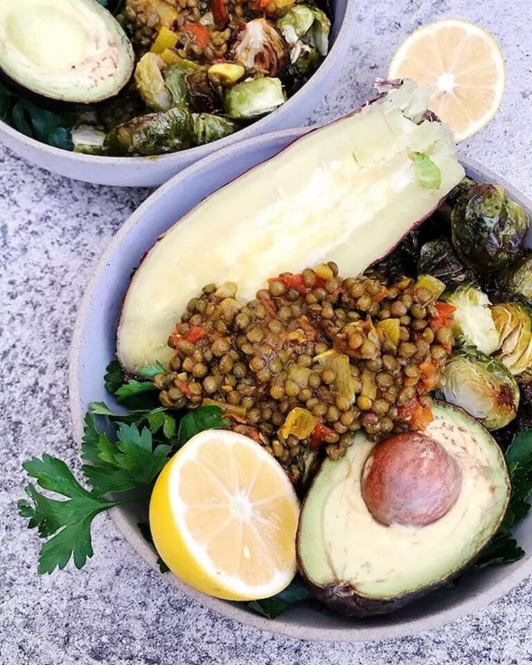turmeric lentil sweet potato and avocado bowl