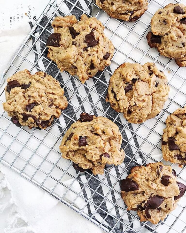 gluten-free chocolate chip cookies on a wire cooling rack