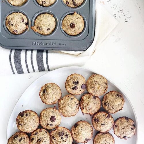 gluten free banana chocolate chip muffins on a plate