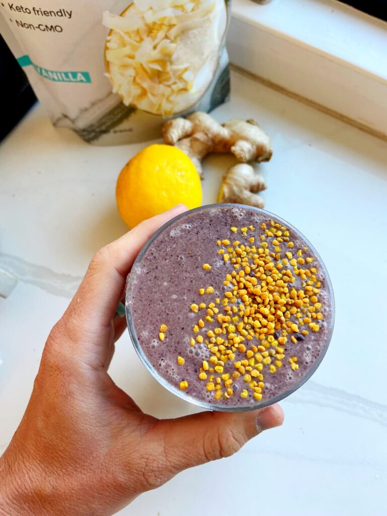 secret green protein smoothie in a glass