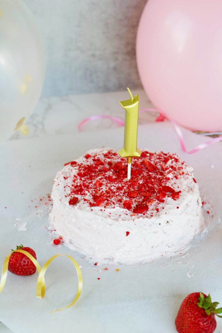 healthy smash cake with a candle
