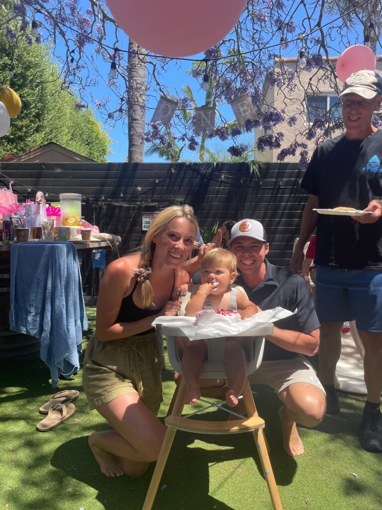 healthy smash cake being eaten by a baby