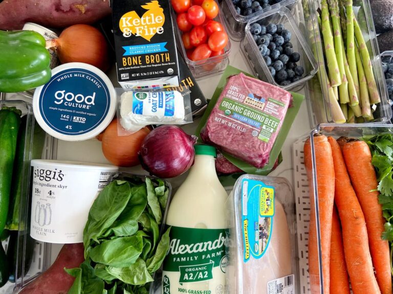 high protein groceries on a countertop