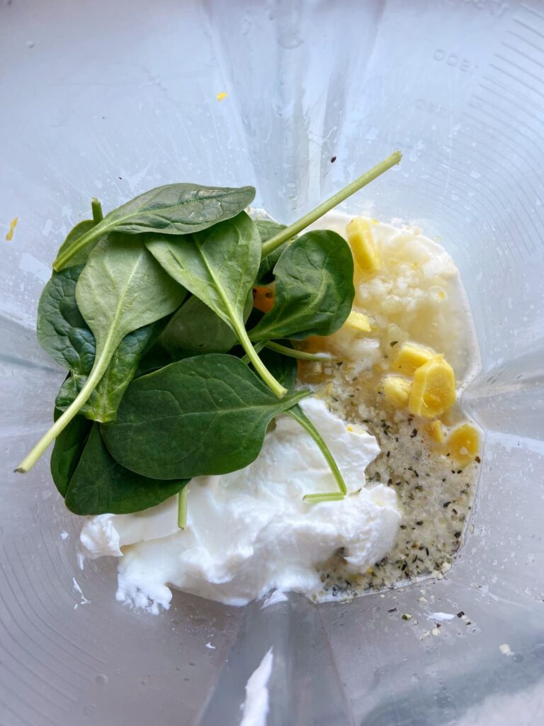 high protein green smoothie ingredients in a blender