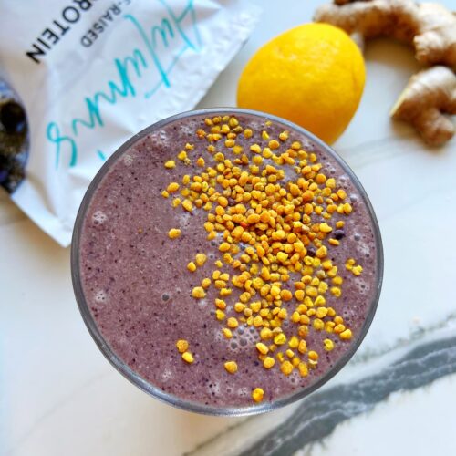 secret green protein smoothie in a glass