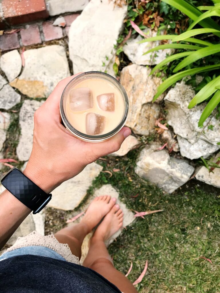 healthy iced chai in a glass with ice