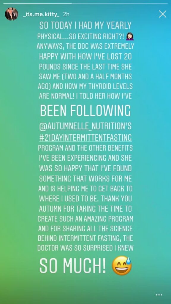 instagram story sharing weight loss results