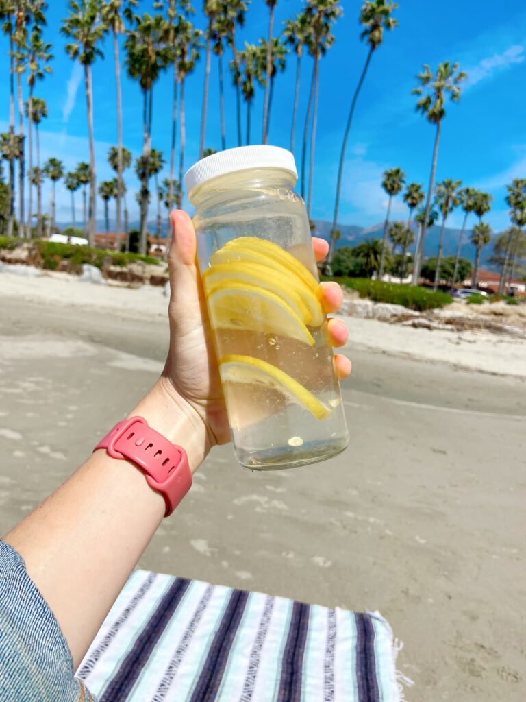 lemon water at the beach