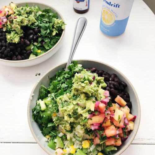 low carb burrito bowl with guacamole