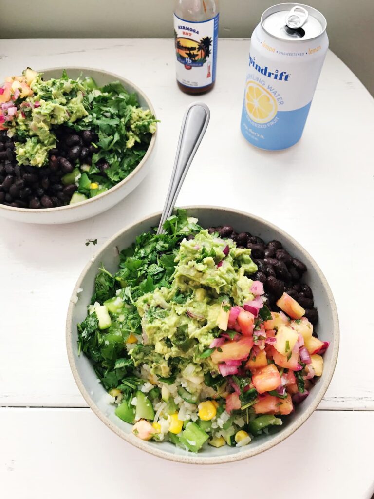 low carb burrito bowl with guacamole