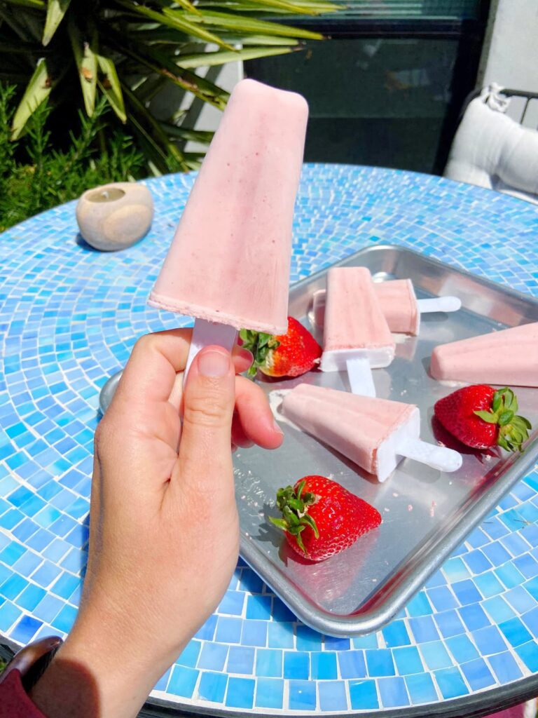 protein popsicle with strawberries