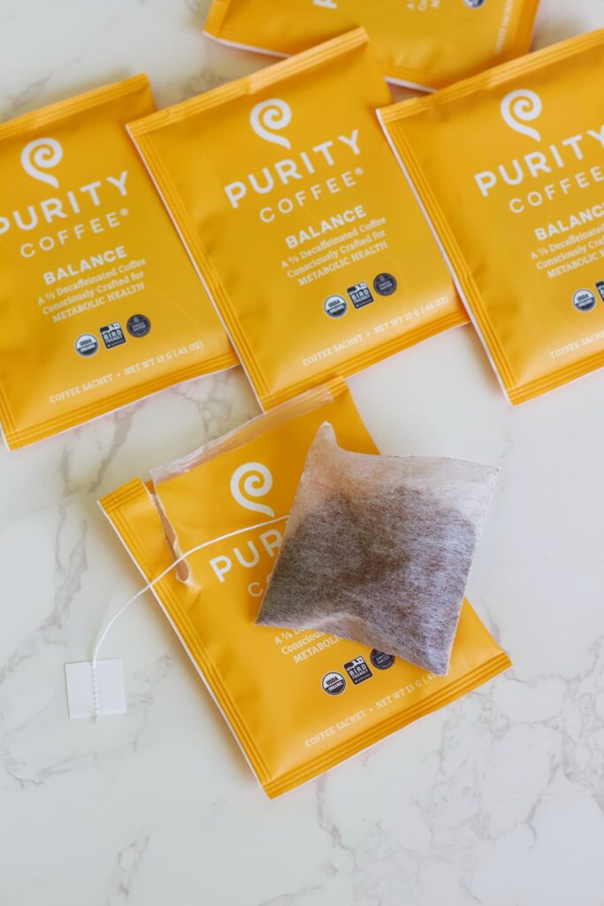 purity coffee sachet out of the package