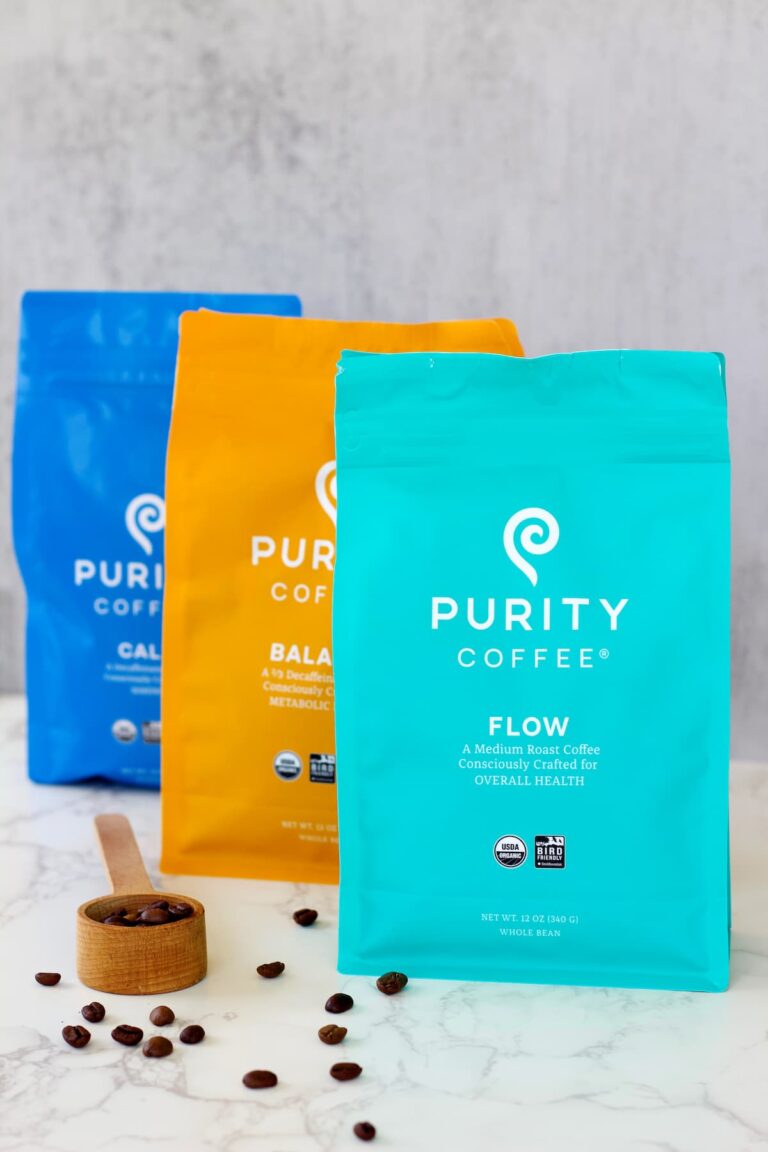 purity coffee lined up with beans