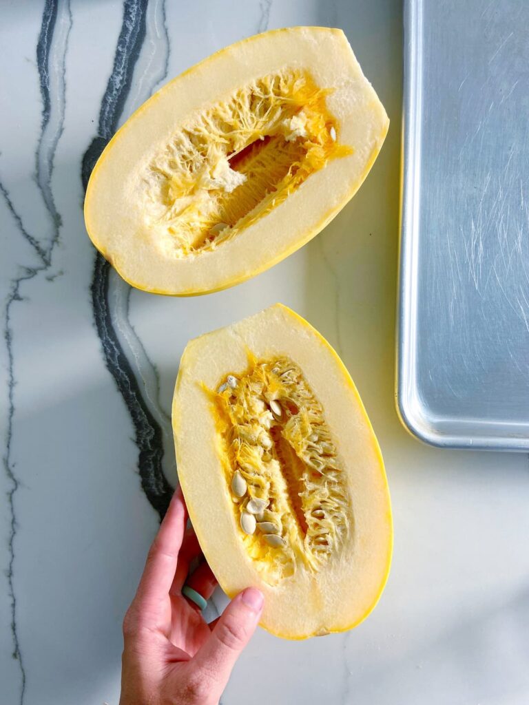 spaghetti squash cut in half