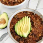 spicy bone broth chili with avocado topping