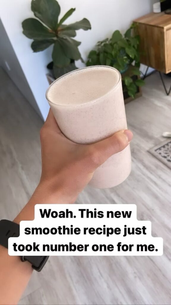 strawberry protein smoothie in a glass