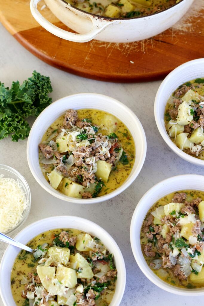 sweet potato kale soup multiple bowls