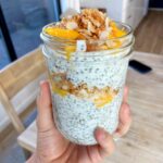 tropical lemon protein chia pudding in a glass