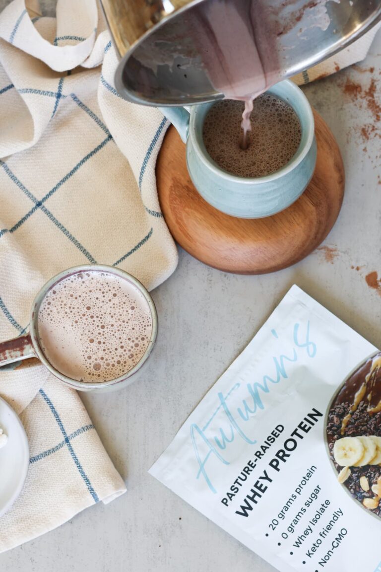 protein hot chocolate being poured