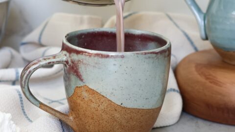 protein hot chocolate being poured