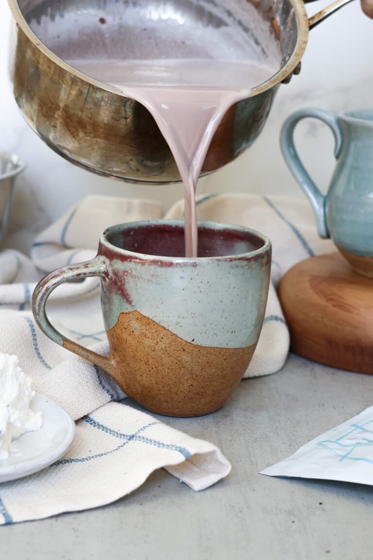protein hot chocolate being poured