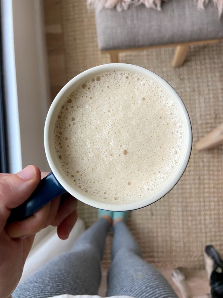 vanilla protein coffee in a mug