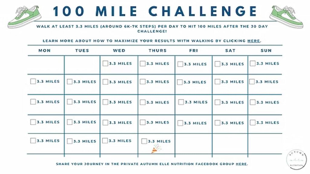100 mile walking challenge calendar