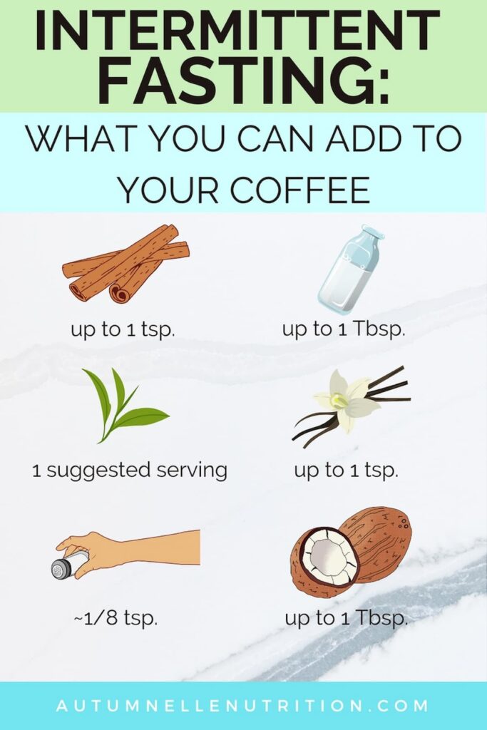 pinterest image of what you can add to your coffee with intermittent fasting