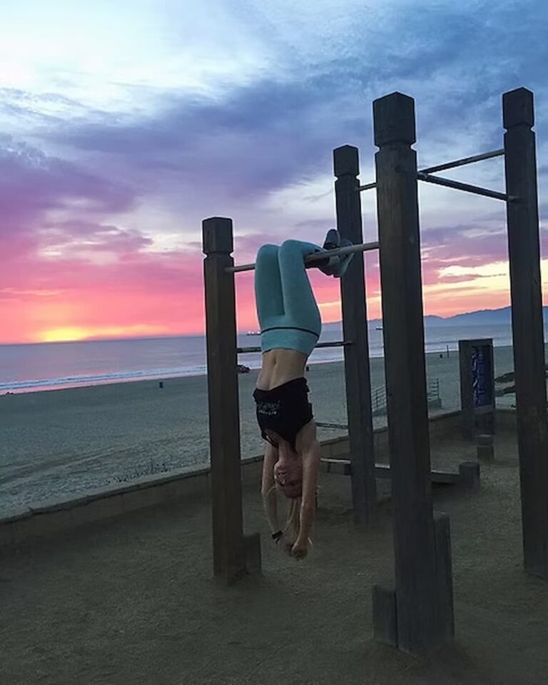 autumn working out at the beach in the evening